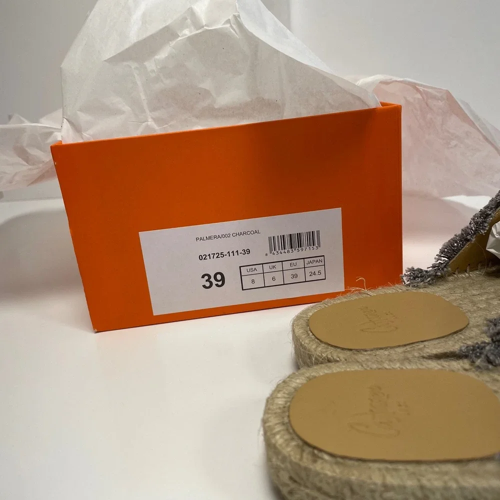 Castaner Palmera Charcoal Grey Frayed Canvas Espadrille Slide Sandals EU 39 US 8